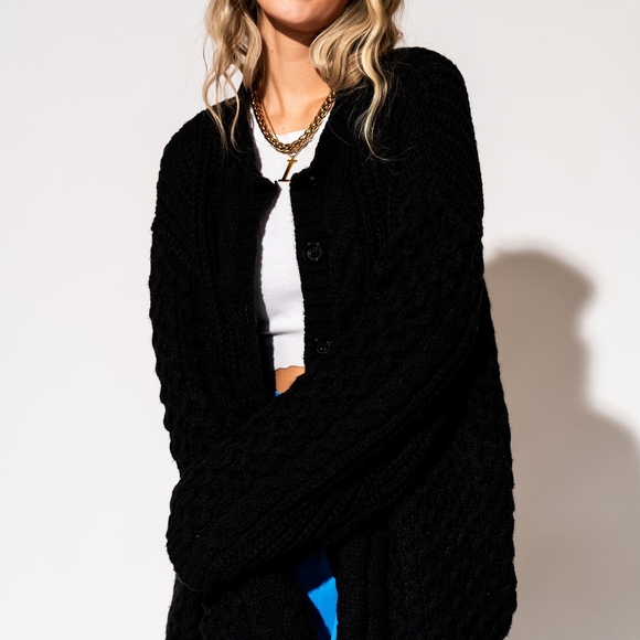 Dressed in LALA Black Unbothered Grandpa Cardigan Size L/XL - Picture 1 of 10